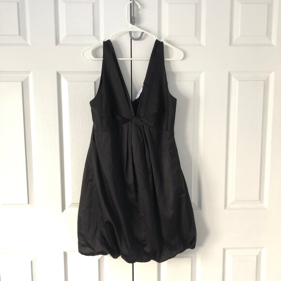 Black Satin Wide Puffball Hem Shift Dress - Picture 1 of 9